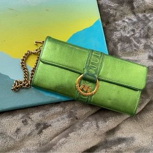 Y2K Juicy Couture Metallic Green Wristlet Trifold Wallet W/ Key Holder & Mirror